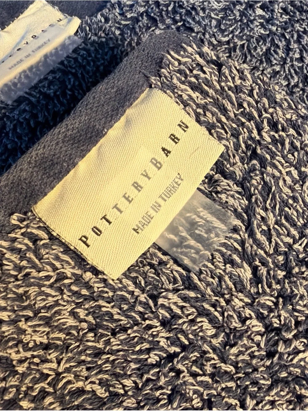 Pottery Barn (2) 11”x11” (1) 19.5”W x28”L Navy Blue Plush Terry Hand Towel